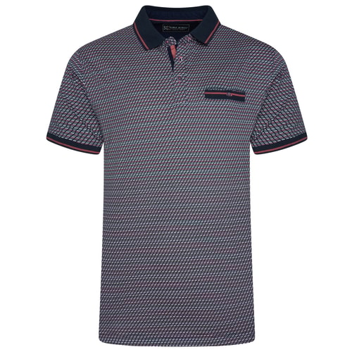 KAM Geo Print Poloshirt Marineblau